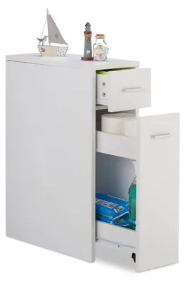 Zdjęcie produktu dla Szafka na drobiazgi - 2 szuflady - Biała - Oszczędna przestrzeń - 61,5 x 20 x 45 cm
