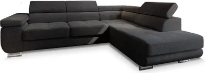 Produktbild von Masseno Ecksofa APIRO R-S mit Schlaffunktion L-Form, Sofa mit Bettkasten, Wohnzimmersofa, Couch, Soffa, Bettsofa, Couchgarnitur- Schwarz, POSO 135