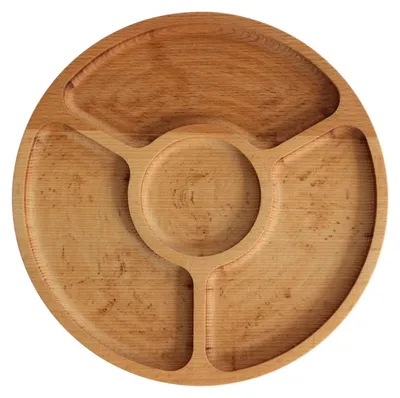 Produktbild von Ø28cm Servierplatte aus natürlichem Holz mit 4 geteilten Fächern, Servierteller von Vorspeisen, Käse und Snacks, Holzplatte Cheeseboard für Fleisch und Käse, Käseplatte, Cheese Board