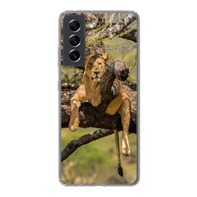 Produktbild von MuchoWow® Handyhülle Schutzhülle Hülle für Samsung Galaxy S21 FE Löwe - Baum - Braun Silikon Softcase Handy Hülle - Mobiltelefonhülle