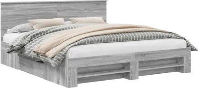Produktbild von vidaXL Bettrahmen mit Kopfteil Sonoma-Grau 180 x 200 cm Holzwerkstoff