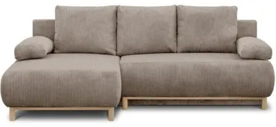 Image de Canapé d'angle gauche convertible - 3 places - MIKA - Tissu velours côtelé taupe - Coffre de rangement - 192 x 84 x 93 cm