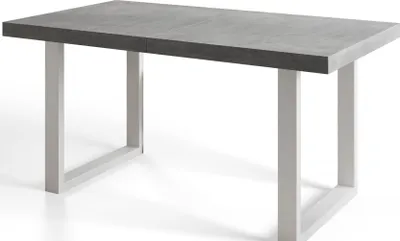 Obrázek produktu pro Alpi Moebel, obdélníkový jídelní stůl Loft-U, moderní stůl v industriálním stylu, 160 x 90 x 77 cm, šedý s bílými kovovými nohami