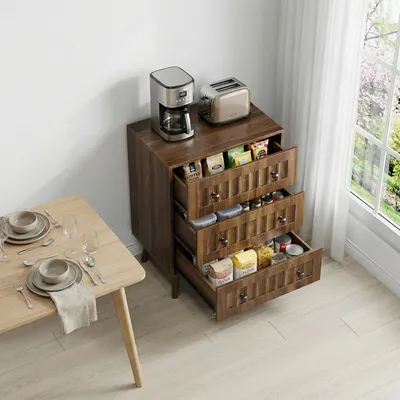 Produktbild von Schubladenkommode mit 3 Schubladen 60x79x40 cm Walnuss-Optik Moderne Kommode Platzsparend fürs Schlafzimmer Wohnzimmer Flur