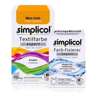 Produktbild von Simplicol Textilfarbe expert Mais-Gelb 150g & Farb-Fixierer Expert 90ml
