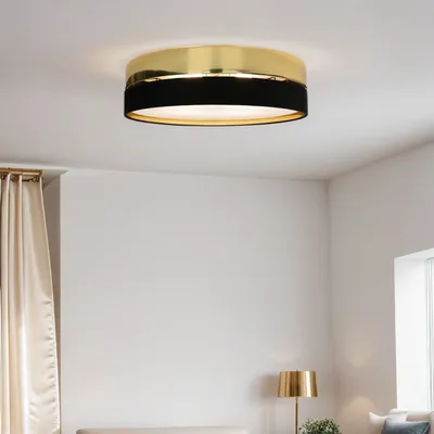 Produktbild von Deckenleuchte Schwarz Gold blendarm Metall Stoff rund Ø 60 cm 4x E27 Deckenlampe Wohnzimmer Schlafzimmer