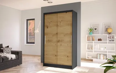 Produktbild von Moderner Kleiderschrank BRUNO 1 – Breite 100 cm, schwarz / Artisan-Eiche