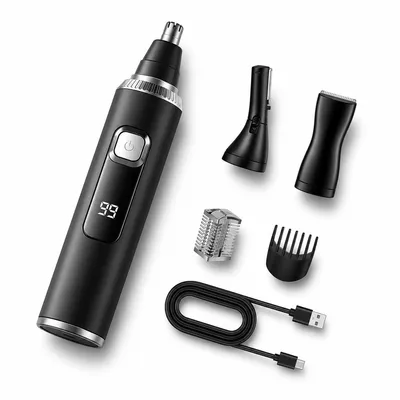 Produktbild von Herren Nasenhaartrimmer mit Hochleistungsmotor, schmerzfreises Trimmen ohne Ziehen, 3-in-1 Trimmer Set für Nasen-, Ohren- & Augenbrauenhaare