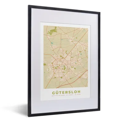 Produktbild von MuchoWow® Gerahmtes Poster Gütersloh - Karte - Stadtplan - Vintage 30x40 cm - Poster mit Schwarzem Bilderrahmen Wandposter Rahmen Foto Bilder - Wandposter Schlafzimmer