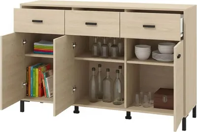Immagine prodotto di Dmora Credenza Quassolo 138x40x90h cm Marrone Rovere, 3 Cassetti 3 Ripiani