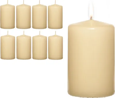 Produktbild von Candelo 8er Set Premium Kerzen Weihnachten Ambiente Stumpenkerzen - Creme - 4,8cm x 8cm - Weihnachtskerzen Adventskranz - 15 Stunden Brenndauer