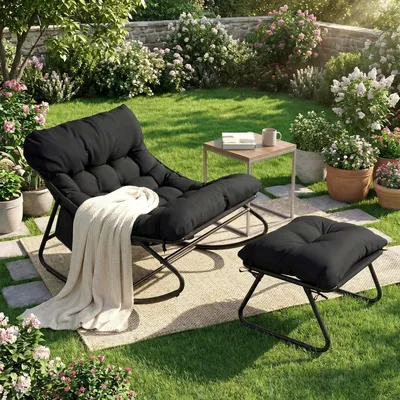 Produktbild von Schaukelstuhl mit Hocker Gepolstert Gartenschaukel Loungeliege