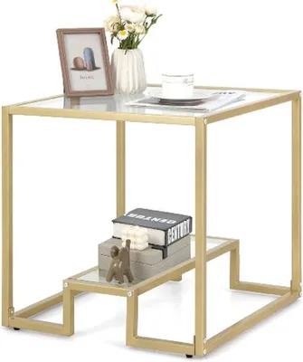 Produktbild von Famanu Beistelltisch mit Glasplatte, Metallrahmen, quadratisch, 56 x 56 x 56,5 cm