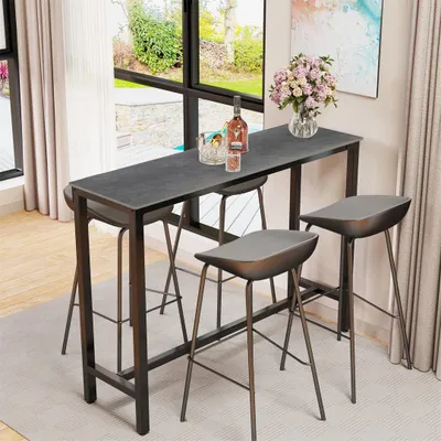 Immagine prodotto di Tavolo da bar rettangolare - Altezza 105 cm - Piano in pietra bianca - Struttura in metallo nero