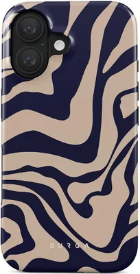 A close-up view of a phone case with a wavy abstract pattern.