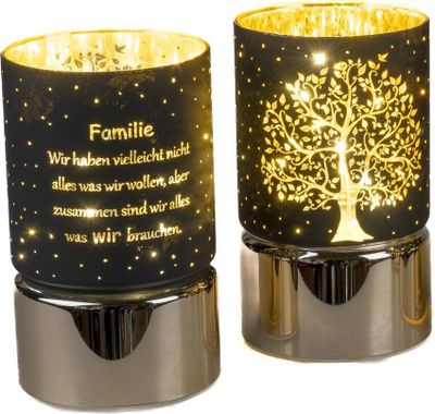 2er Set Dekolicht LED Baum und Sterne mit Spruch und Timer 15cm Stimmungslicht