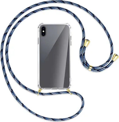 Produktbild von Handykette Backcover-Schutzhülle mit Band (Metall goldfarben) für Apple iPhone XS Max - Blautöne