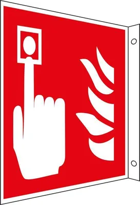 Produktbild von Brandmelder Fahnenschild, für Innen- und Außenbereiche, in verschiedenen Größen verfügbar, Rot, Maße 15 x 15 cm, Material Aluminium, Techn. Eigenschaften geprägt, langnachleuchtend, Verpackungseinheit: 1 STK