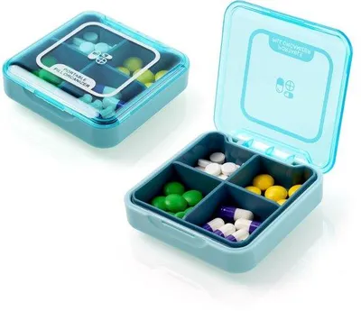 Obrázok produktu pre Ibenzoa® dávkovač tabletiek na 7 dní – 4 veľké priehradky, bez BPA, vzduchotesný, priehľadný, kompaktný a vhodný na cestovanie