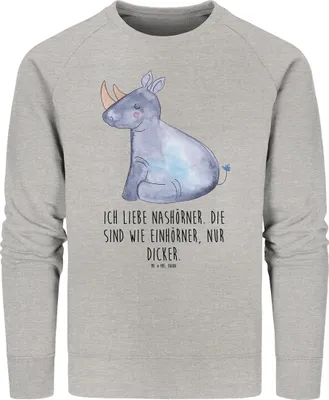 Produktbild von Mr. & Mrs. Panda Baumwoll Sweatshirt Einhorn Nashorn Größe M - Heather Grey - Geschenk, Lustig, Sweater, Unicorn, Zoo, Pulli, Regenbogen, Pullover, Nashörner, Bio