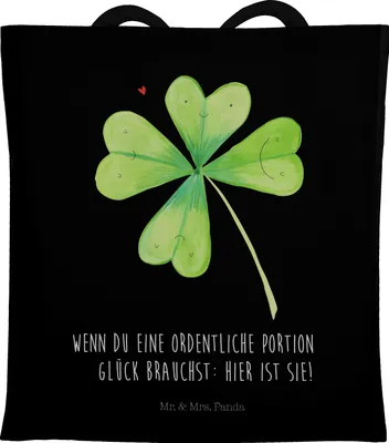 Produktbild von Mr. & Mrs. Panda Jutebeutel Blume Kleeblatt - Schwarz - Geschenk, Umzug, Einkaufstasche, Schultasche, Motivation, Neuanfang, Garten, Glück, Tote Bag, Tasche, Laptoptasche