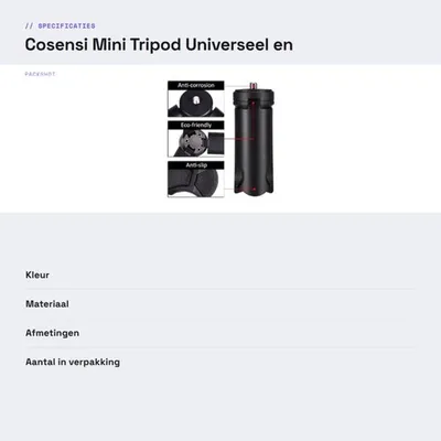 Mini Tripod Premium Qualität - Rutschfest - Zusammenklappbar - Langlebig - Schwarz - Höhe 8 cm - Stativ