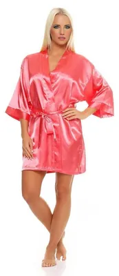 Produktbild von Damen Morgenmantel kurzer Kimono in Satin-Optik; Koralle M