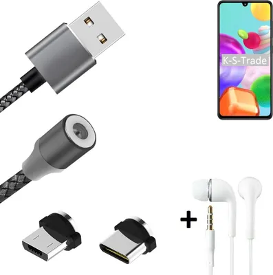 Produktbild von K-S-Trade® Hochwertiges Magnet-Lade-kabel Sync-Kabel Daten-Kabel + Kopfhörer kompatibel mit Samsung Galaxy A41 mit USB-Typ-C-Anschluss und