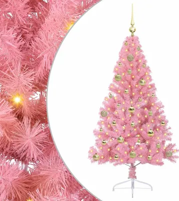 Zdjęcie produktu dla vidaXL Sztuczna, oświetlona choinka różowa 150 cm PVC