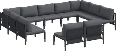 Produktbild von vidaXL Gartensofa-set mit Kissen 11 pcs Schwarz Stahl