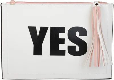 Produktbild von styleBREAKER Clutch mit YES und NO Print, Quasten Anhänger am Reißverschluss, Armschlaufe und Umhängegurt, Damen 02012078