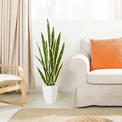 Produktbild von Crosofmi künstlicher Pflanzenbogenhanf 110 cm Pflanzen groß wie echte Sansevieria Plastik in Innenbad Dekoration Modern (gelb)