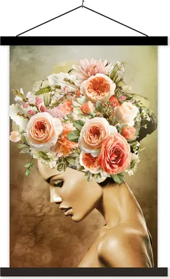 Produktbild von MuchoWow® Textilposter Frau - Blumen - Rosa 120x180 cm mit schwarzem Rahmen - Fotos