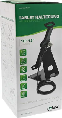 Produktbild von InLine® Universal Tablet-Halterung, 1,5 m Diebstahlschutz, 10-13 Zoll, schwarz