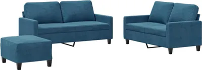Produktbild von vidaXL 3-tlg. Sofagarnitur mit Kissen Blau Samt