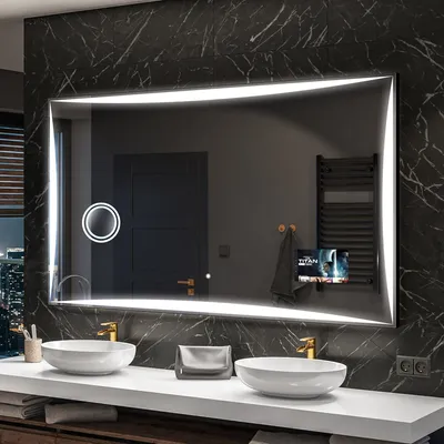Produktbild von Artforma Badspiegel SMART 110x90 cm - mit LED Beleuchtung - LED Farbe Kaltweiß 7000K - Individuell Nach Maß - Beleuchtet Wandspiegel Lichtspiegel Badezimmerspiegel | Lichtschalter: Touch Schalter |SLED077