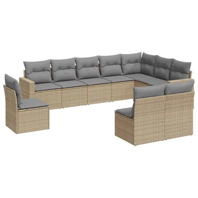 Produktbild von vidaXL 10-tlg. Garten-Sofagarnitur mit Kissen Beige Poly Rattan