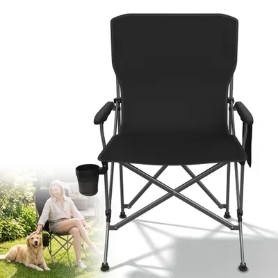 Image de Chaise de camping pliable CEEDIR avec porte-boisson et sac de transport, chaise de pêche pliable et robuste, pour le camping, le jardin et les activités de plein air, noir