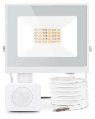 Zdjęcie produktu dla Reflektor LED Aigostar 20W z czujnikiem ruchu do użytku zewnętrznego, 1800 lm, 4000K, naturalna biel, wodoodporny (IP65), idealny do oświetlenia ogrodu, dziedzińców, garaży i hoteli
