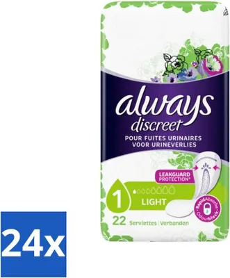 Image de Always Discreet – Serviettes hygiéniques – Protection légère – 22 serviettes hygiéniques – Pack économique – 24 pièces