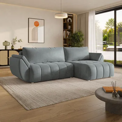 Produktbild von Masseno Ecksofa OLSI mit Schlaffunktion L-Form, Sofa mit Bettkasten, Wohnzimmersofa, Couch, Soffa, Bettsofa, Couchgarnitur- Grau, MONOLITH 85