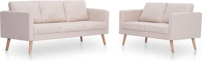 Produktbild von vidaXL 2-tlg. Sofagarnitur Stoff Cremeweiß