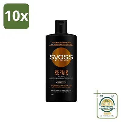 Zdjęcie produktu dla 10 x Szampon Syoss Repair - do włosów zniszczonych i łamliwych - 440 ml - zestaw ekonomiczny - 10 sztuk