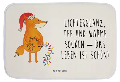 Produktbild von Mr. & Mrs. Panda Badezimmerteppich Fuchs Weihnachten - Weiß - Geschenk, Heiligabend, Weihnachtsdeko, Nikolaus, Badezimmer Matte, Winter, Badematte, Weihnachtsmann
