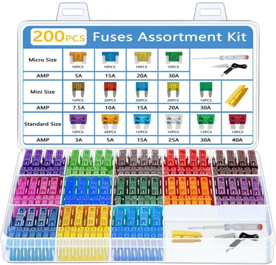 Autosicherungsset 200-teilig, Micro/Mini/Standard, 3-40A