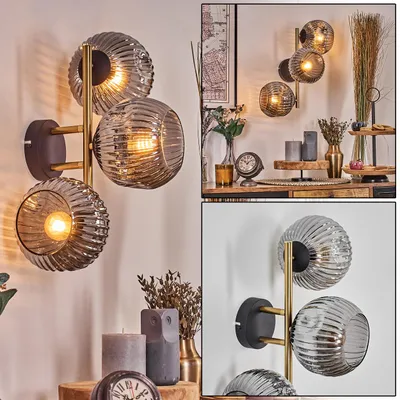 Produktbild von Villamare Wandlampe aus Metall/Riffelglas in Schwarz/Gold-/Rauchfarben