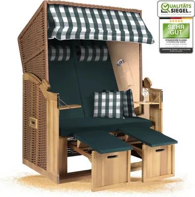 Produktbild von Strandkorb Ostsee 2-Sitzer 120cm breit in beige grün weiß zerlegt, ideal für Balkon, Terrasse oder Garten