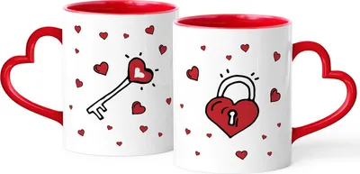 Produktbild von Partner-Tasse 2er Set Herz-Henkel Motiv Liebe Schlüssel Schloss Geschenkidee Valentinstag Weihnachten Paare SpecialMe® Set rot Herz-Tasse