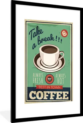 Produktbild von MuchoWow® MuchoWow® Gerahmtes Poster Kaffee - Jahrgang - Zitat 60x90 cm - Poster mit zchwarzem Bilderrahmen - Dekoration - Wandposter Wohnzimmer - Hochwertig