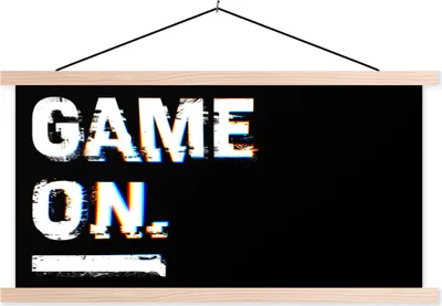 Produktbild von MuchoWow® Textilposter Spiel - Zitat - Schwarz - Weiß 120x60 cm mit holzfarbenen Rahmen - Klemmleiste
